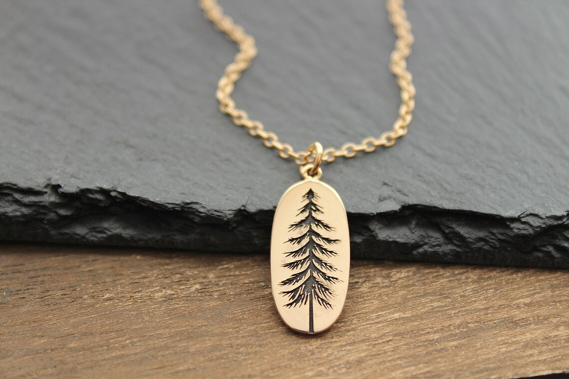 Tree Necklace Gold Pine Tree Necklace Tree Pendant Pine Etsy