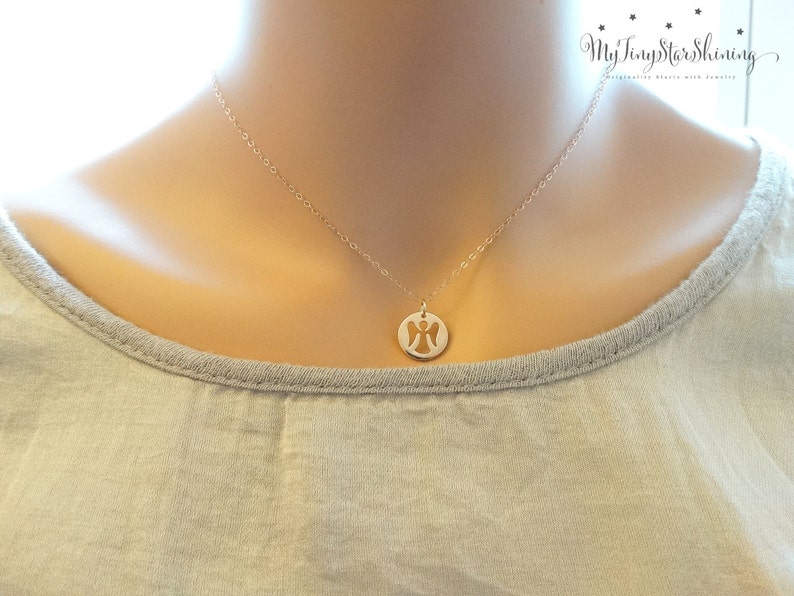 Guardian Angel Necklace Personalized Necklace Godmother Gift Grandmother's Necklace Angel Charm Necklace Initial Charm Necklace Rose gold image 5