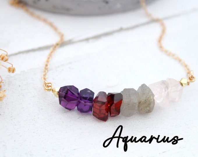 Zodiac necklace for women Aquarius necklace Healing crystal jewelry February birthday Gift for her Christmas gift