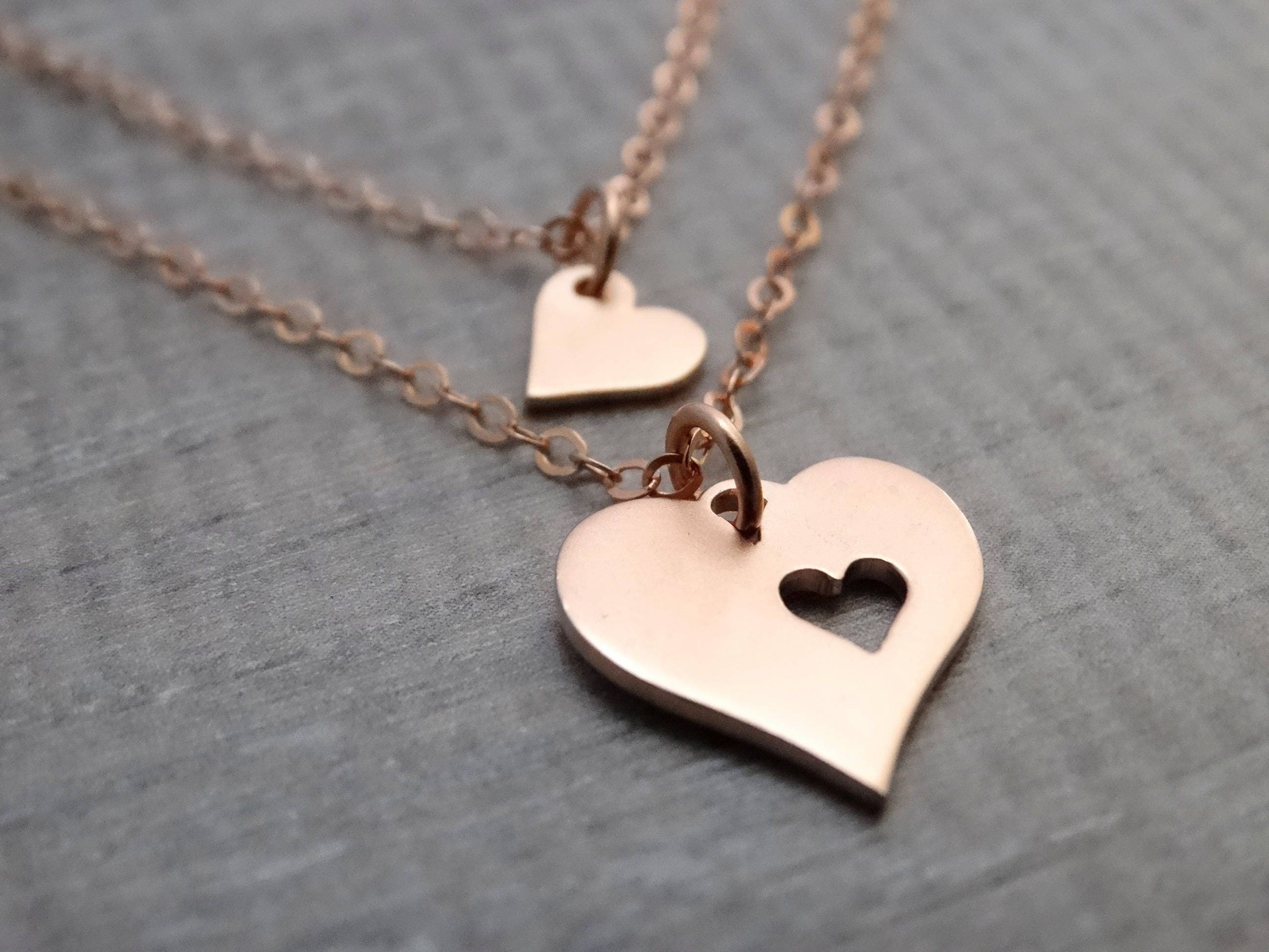 Mother Daughter Necklace Rose Gold Heart Necklace Sets Mother Etsy