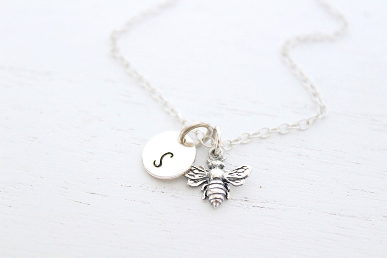 Silver honey bee necklace, Bumble bee necklace silver, honey bee necklace, bee happy necklace, bee necklace silver, queen bee necklace image 2