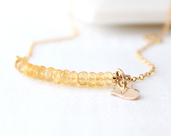 November birthstone necklace for women, Personalized Citrine necklace, Custom initial necklace gold, Citrine Jewelry