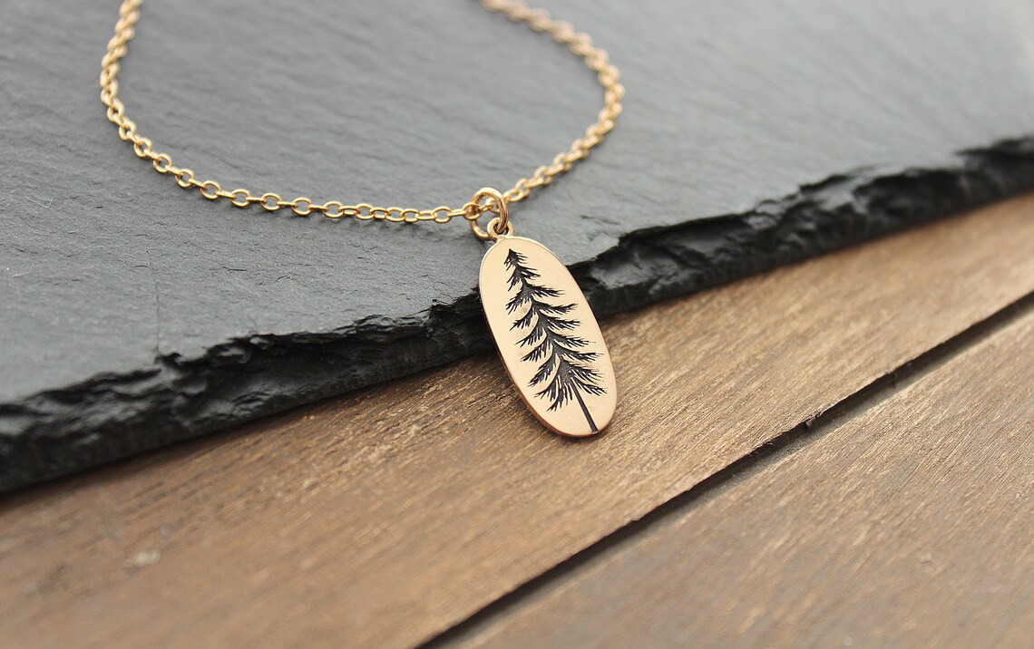 Tree Necklace Gold Pine Tree Necklace Tree Pendant Pine Etsy