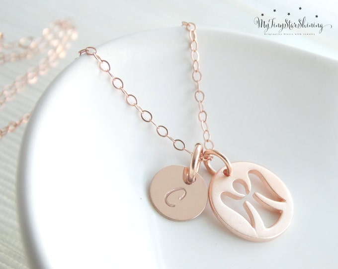 Guardian Angel Necklace Personalized Necklace Godmother Gift Grandmother's Necklace Angel Charm Necklace Initial Charm Necklace Rose gold