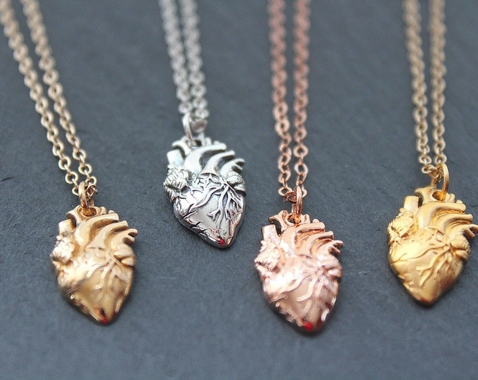 Anatomical Heart Necklace, Rose gold, Realistic Heart Necklace, Real Heart Necklace, Heart Jewelry, Zombie Heart Necklace, Silver