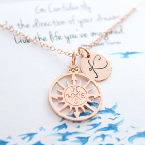 Compass Necklace . Graduation Gift . Inspirational necklace for Graduation. Rose gold necklace image 3