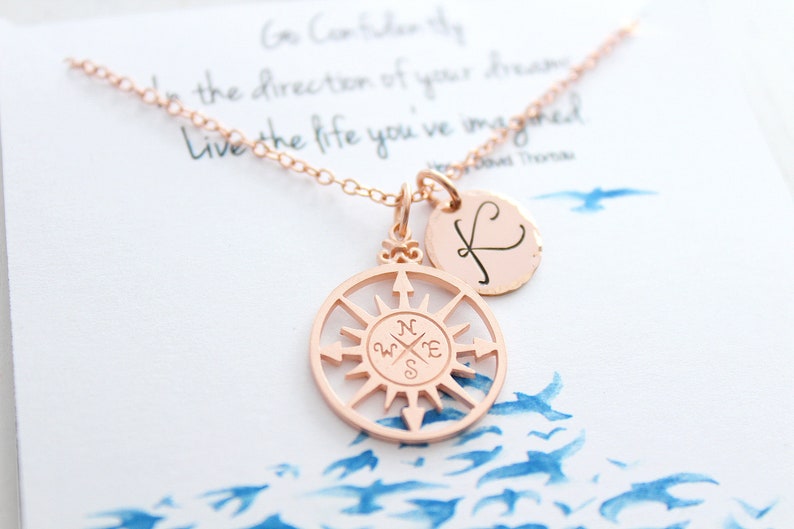 Compass Necklace . Graduation Gift . Inspirational necklace for Graduation. Rose gold necklace image 3