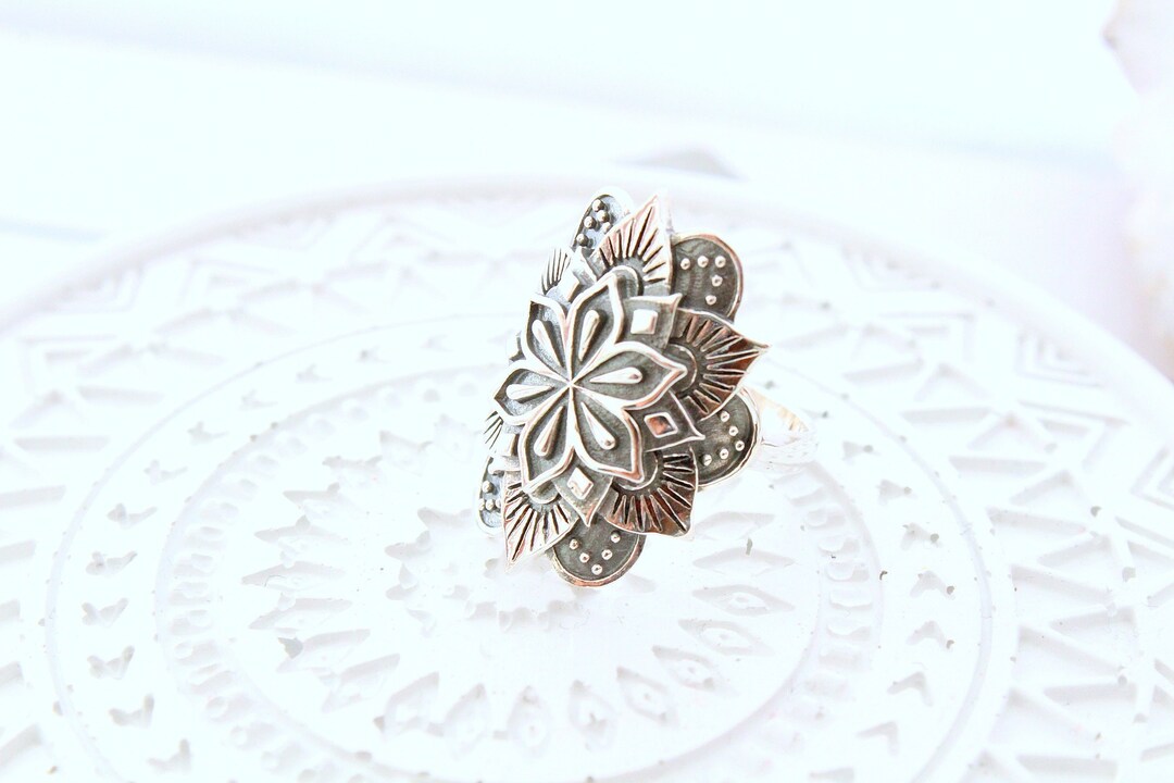 AeraVida Sterling Silver Mandala Flower Band Ring – .925 Silver Bohemian Style Ring - View #2
