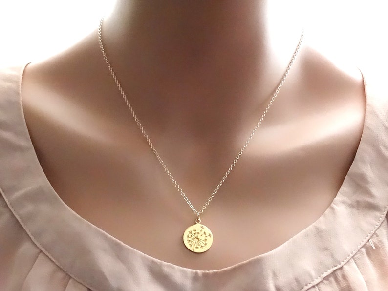 Dandelion necklace in gold for mother daughter necklace set of 2, mother daughter gift, gifts for mom from daughter, Christmas gift image 6