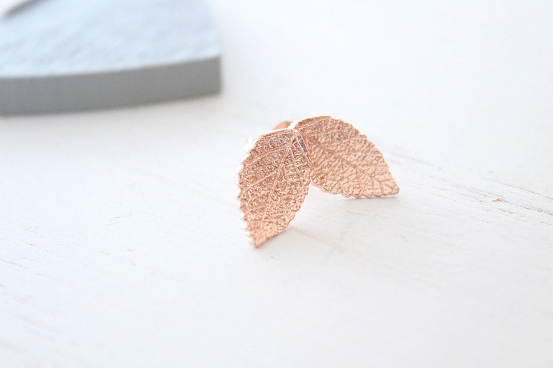 Stud Earrings Rose Gold Leaf Earrings Stud Simple Earrings Etsy