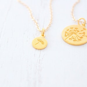 Dandelion necklace in gold for mother daughter necklace set of 2, mother daughter gift, gifts for mom from daughter, Christmas gift image 1