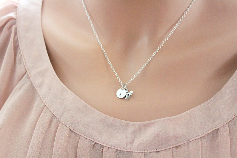 Silver honey bee necklace, Bumble bee necklace silver, honey bee necklace, bee happy necklace, bee necklace silver, queen bee necklace image 6