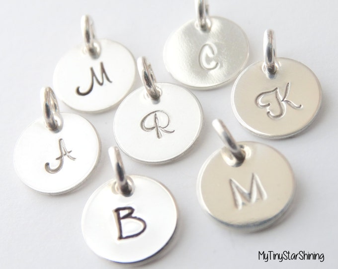Initial Charm, Initial Pendant, hand stamped initial charm, Personalized Initial Jewelry, Sterling Silver Initial letter, Monogram charm