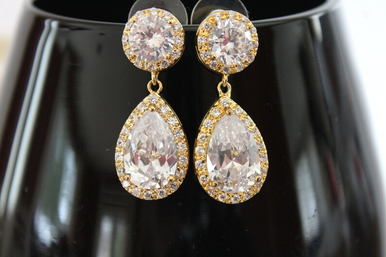 Bridal dangle earrings gold Wedding earrings for bride gifts image 6