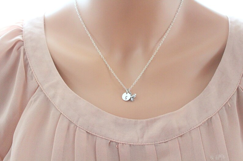 Silver honey bee necklace, Bumble bee necklace silver, honey bee necklace, bee happy necklace, bee necklace silver, queen bee necklace image 5