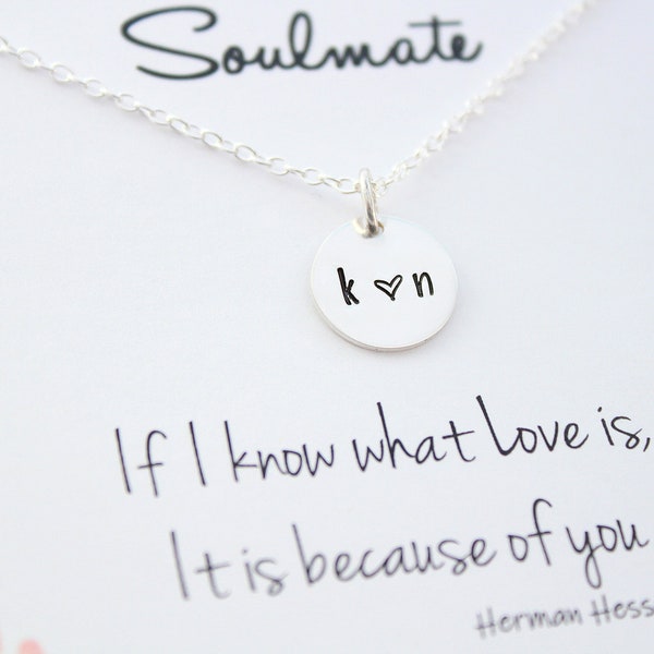 Soulmate necklace silver, soulmate gift, Couples initial necklace, soulmate jewelry, personalized jewelry, Anniversary gift