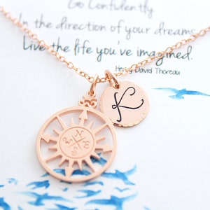 Compass Necklace . Graduation Gift . Inspirational necklace for Graduation. Rose gold necklace image 1