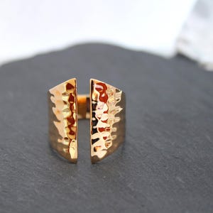 Hammered Bronze Shield Ring, Adjustable Wide Cuff