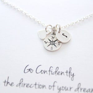 Long distance friendship gift, compass necklace silver, initial necklace, going away gift, friendship Jewelry, Personalized jewelry image 2