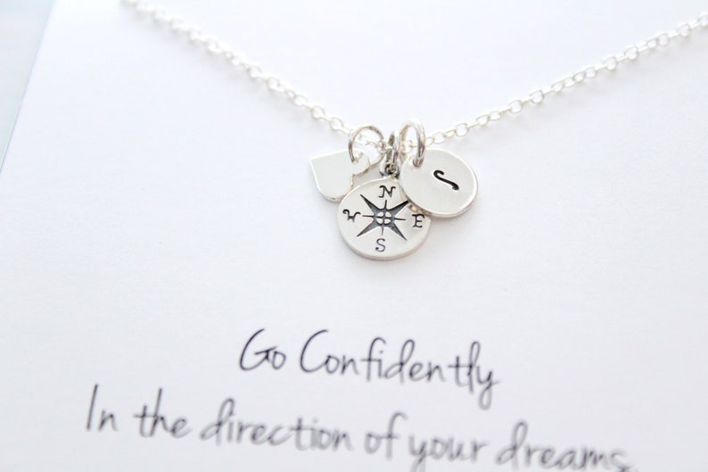 Long distance friendship gift, compass necklace silver, initial necklace, going away gift, friendship Jewelry, Personalized jewelry image 2