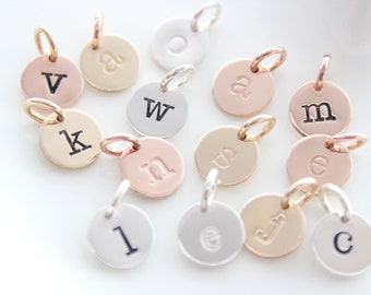 Initial letter, 14k Gold Initial discs, Alphabet Charms, sterling silver letter charms, personalized charm, Lowercase TW