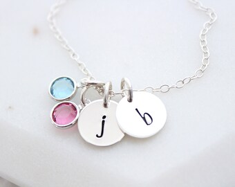 Initial necklace with birthstone silver, Personalized Gift for Her, Christmas Gift