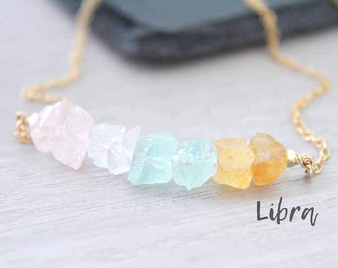 Zodiac necklace Libra Birthday October Birthstone Necklace Natural Raw Gemstone, Custom Zodiac Sign Jewelry Birthstones Christmas gifts