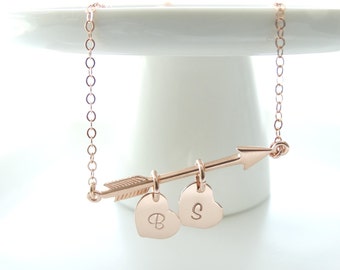 Rose Gold Arrow Necklace Initial Jewelry Initial necklace Initial Personalized Jewelry Heart Charm Valentine's day gift
