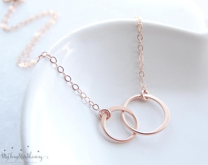 2 Sisters Necklace, Two Circle Necklace Rose Gold, Friendship Necklace, Best Friend Necklace