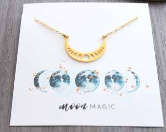 Moon necklace gold for women, crescent moon necklace sterling silver moon phase necklace