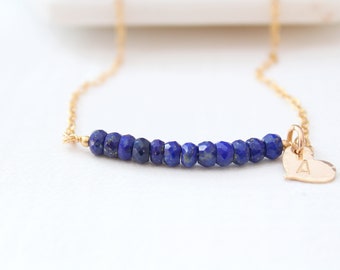 Personalized Lapis lazuli necklace, Custom initial necklace gold, September birthstone necklace for women Lapis lazuli jewelry