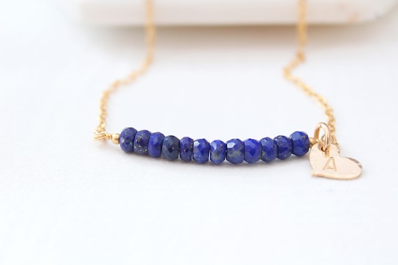 Personalized Lapis lazuli necklace, Custom initial necklace gold, September birthstone necklace for women Lapis lazuli jewelry