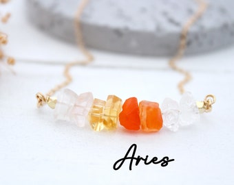 Healing crystal necklace Raw crystal necklace gold, Aries zodiac necklace, Birthstone Necklace Birthday Gift for women