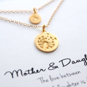 Dandelion necklace in gold for mother daughter necklace set of 2, mother daughter gift, gifts for mom from daughter, Christmas gift image 4