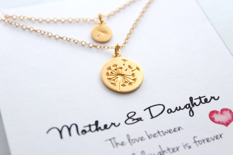 Paardebloem ketting in goud voor moeder dochter ketting set van 2, moeder dochter cadeau, geschenken voor moeder van dochter, kerstcadeau afbeelding 4