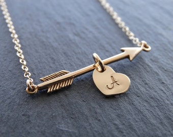 Gold Arrow Necklace Initial Jewelry Initial necklace Initial Personalized Jewelry gold arrow necklace Valentine's gift