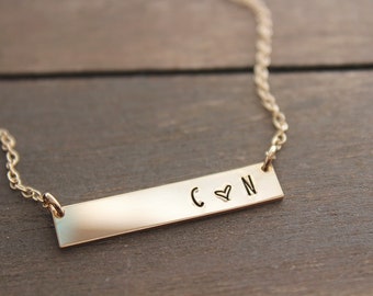 Bar necklace gold with initials, Silver bar necklace, Dainty necklace, Personalized bar necklace,  Christmas gift