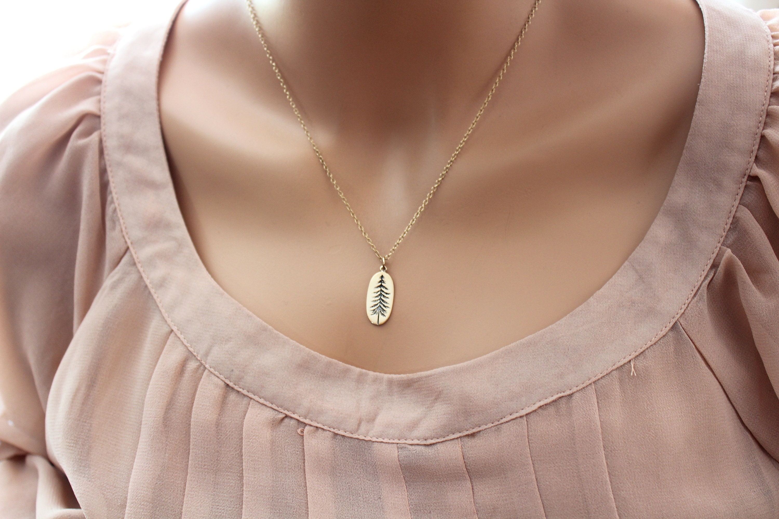 Tree Necklace Gold Pine Tree Necklace Tree Pendant Pine Necklace 