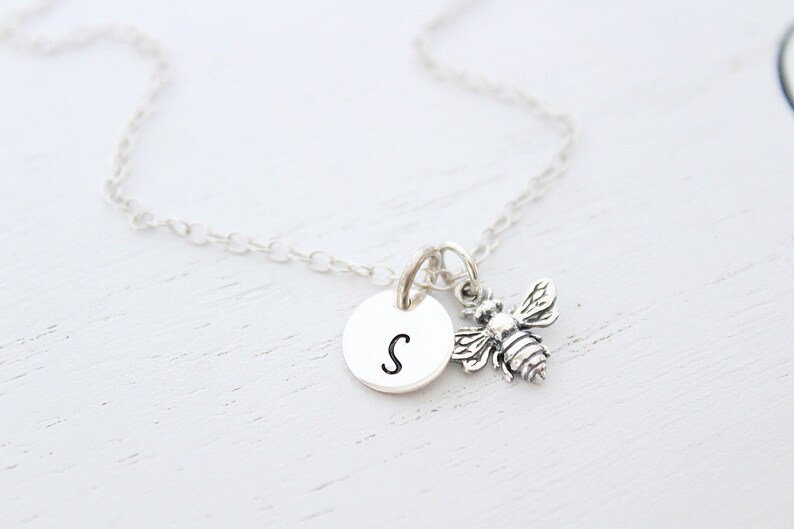 Silver honey bee necklace, Bumble bee necklace silver, honey bee necklace, bee happy necklace, bee necklace silver, queen bee necklace image 1