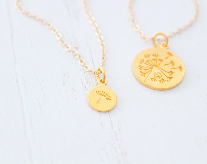 Mother Daughter Necklace Set Dandelion Necklace Gold filled chain Necklace