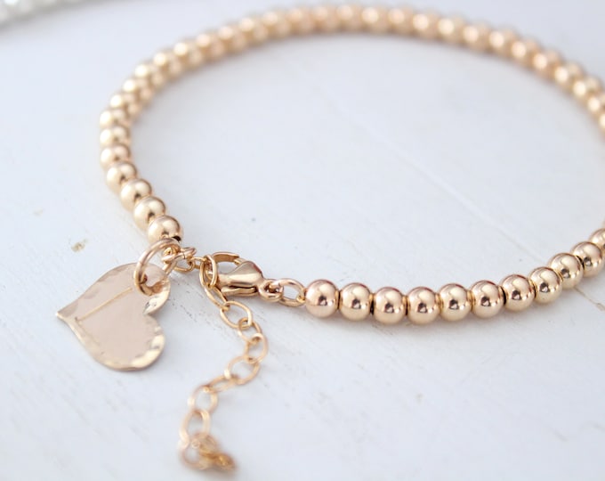 Gold Filled Beaded Bracelet, Gold Bead Bracelet, Gold Ball Bracelets Beaded friendship bracelet, Personalized initial bracelet