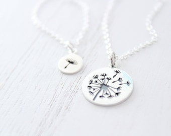 Dandelion necklace in silver, mother daughter necklace set of 2,  sterling silver necklace,  mothers day gift from Daughter, mom necklace