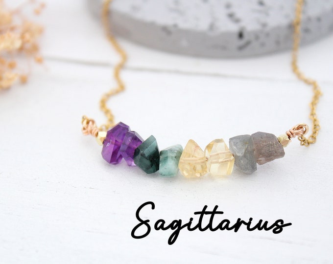 Sagittarius Zodiac necklace gold, Healing crystal jewelry December Birthday Gift for her Christmas gift