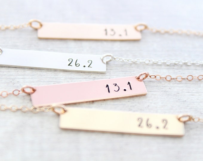 Marathon runner gift, bar necklace gold, marathon or half marathon necklace •  13.1 , 26.2 miles • marathon Necklace