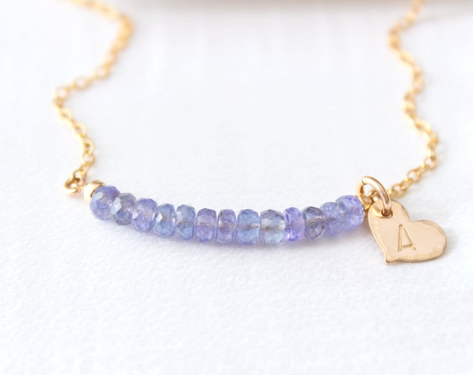 Tanzanite necklace gold, Personalized Tanzanite necklace, Custom initial necklace gold, December birthstone necklace for women Jewelry