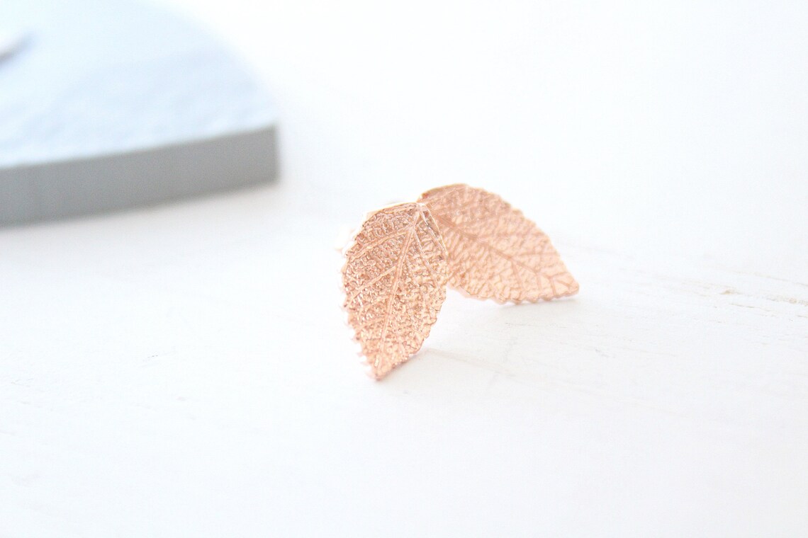 Stud Earrings Rose Gold Leaf Earrings Stud Simple Earrings Etsy