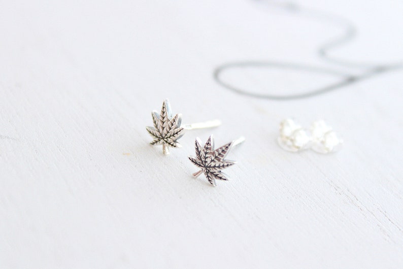 Pot Leaf Stud Earrings Post Marijuana Leaf, Weed Leaf Weed Jewelry Marijuana Jewelry image 4