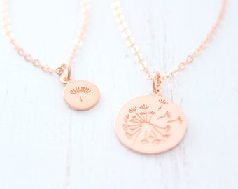 Dandelion necklace in rose gold for mother daughter necklace. Mothers day gift from Daughter Gift, Mommy and Me Dandelion Jewelry Set of 2