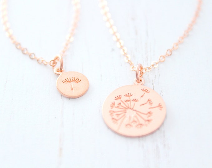 Dandelion necklace in rose gold for mother daughter necklace. Mothers day gift from Daughter Gift, Mommy and Me Dandelion Jewelry Set of 2