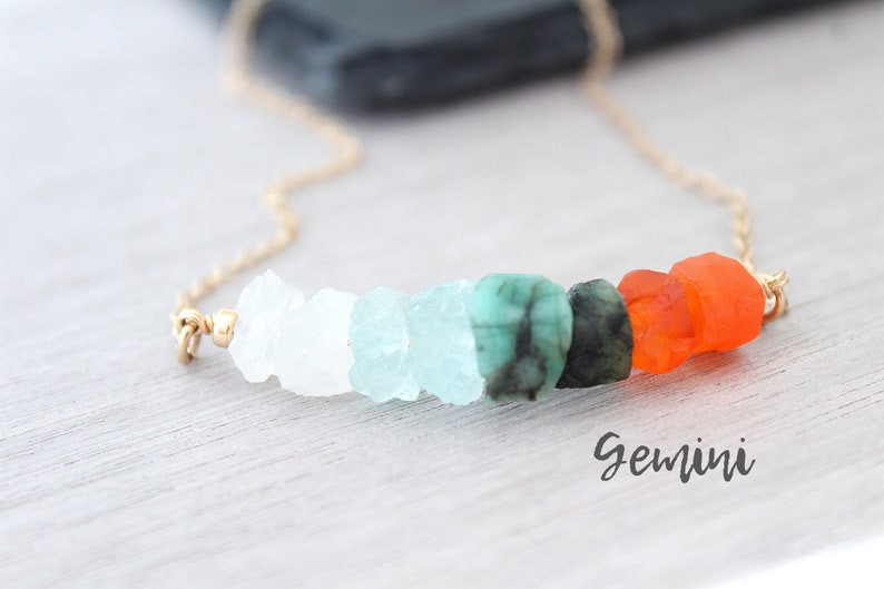 Gemini zodiac gemstone necklace gold, Raw crystal necklace Birthstone necklace June Birthday Gift, Healing crystal necklace image 1